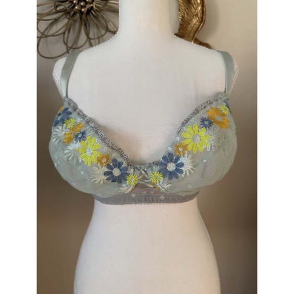 Savage Other - Savage X Fenty Free Spirit‎ Floral Embroidered Balconette Bra 40DDD Green